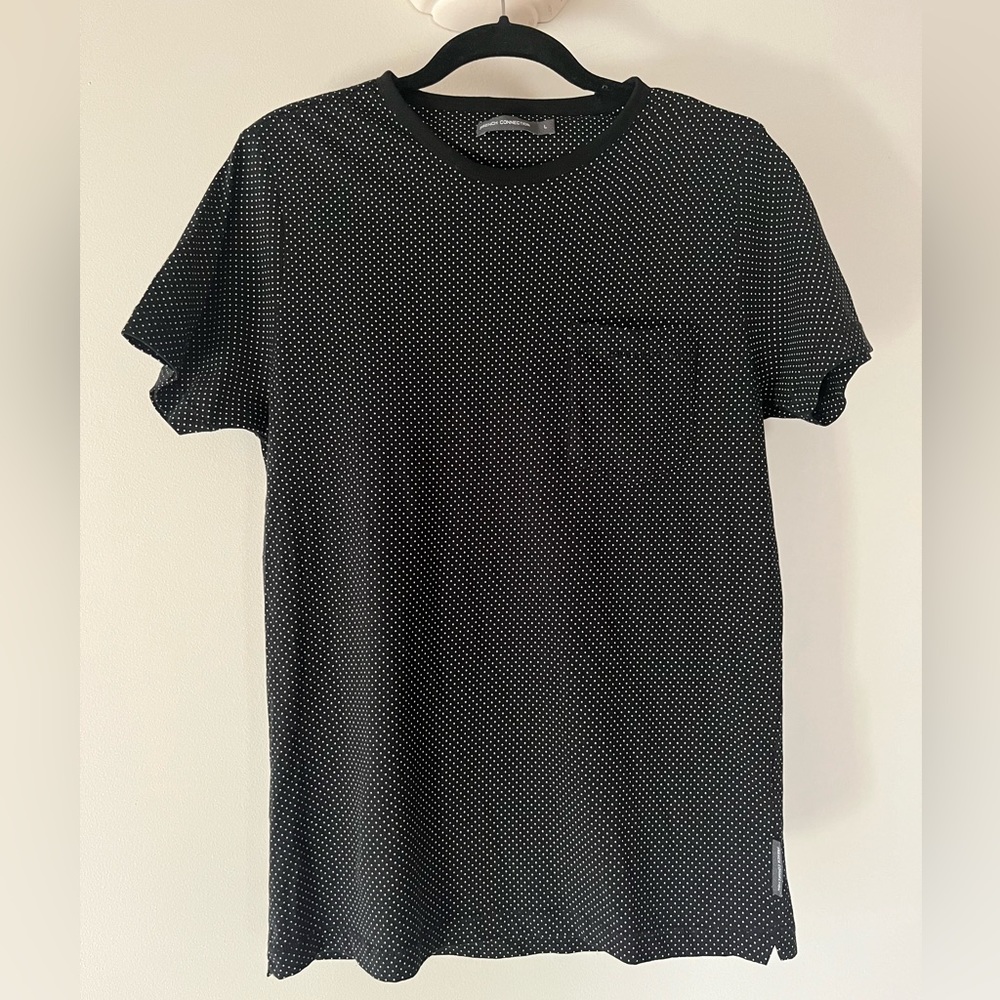 French Connection dotted T-shirt pocket tee size large black white